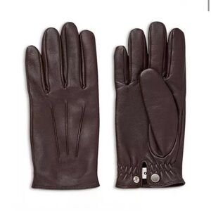 NWT!! Sandro Leather Fleece Lined Gloves dark brown sheepskin